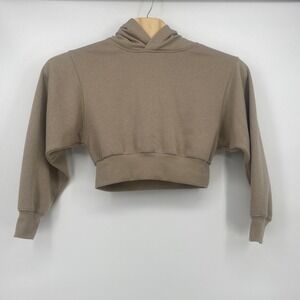 Refuge Athletics Hoodie M Tan Crop Boyfriend Fleece Pullover Good